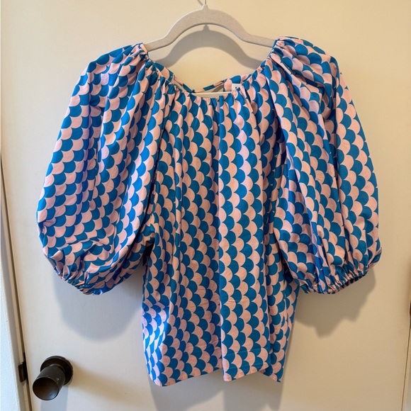 Rhode Pink & Blue Scalloped Print Rowan Top L NWOT - Picture 4 of 7